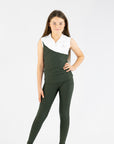 Elite Tank-Snow White and Olive Green