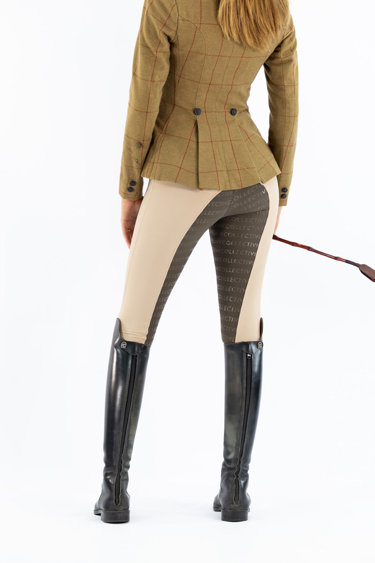 Competition Tights- Stone with Brown Seat