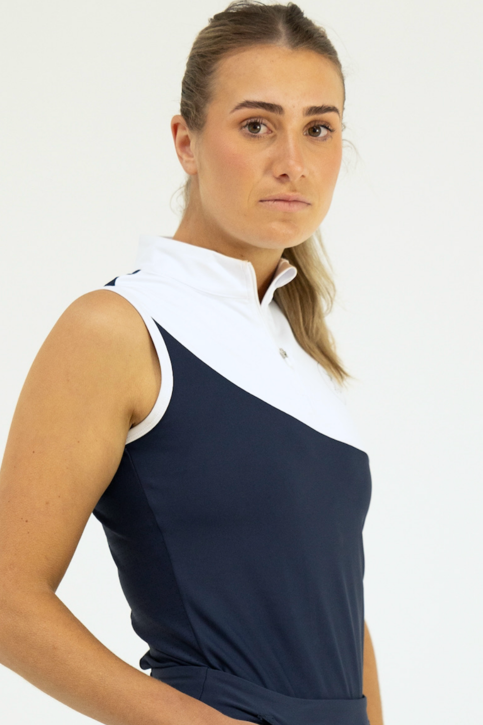 Elite Tank-Snow White and Navy