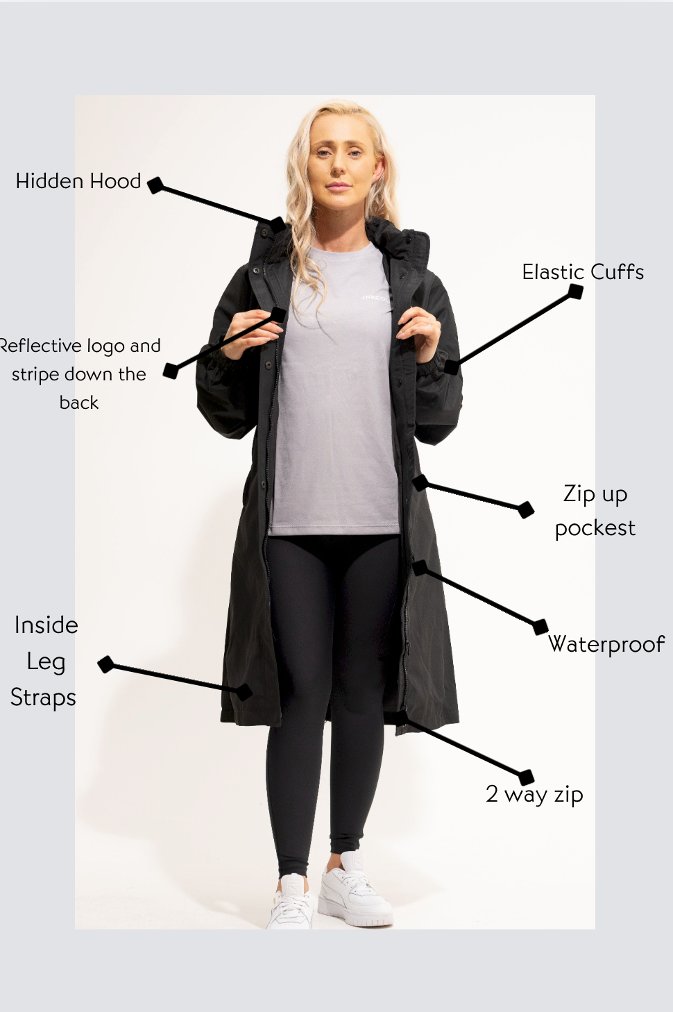 Lightweight Waterproof Long Jacket - Black